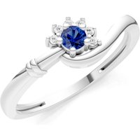 Sapphire and Diamond Floral Cluster Prong Ring in 9ct White Gold