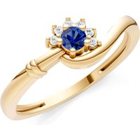 Sapphire and Diamond Floral Cluster Prong Ring in 9ct Gold