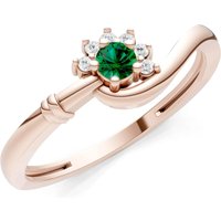 Emerald and Diamond Floral Cluster Prong Ring in 9ct Rose Gold