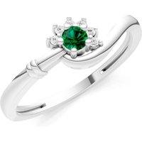 Emerald and Diamond Floral Cluster Prong Ring in 18ct White Gold