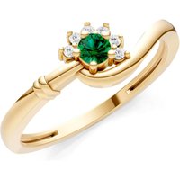 Emerald and Diamond Floral Cluster Prong Ring in 18ct Gold
