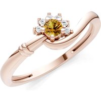 Citrine and Diamond Floral Cluster Prong Ring in 9ct Rose Gold