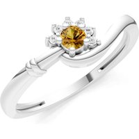 Citrine and Diamond Floral Cluster Prong Ring in 9ct White Gold