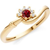 Garnet and Diamond Floral Cluster Prong Ring in 9ct Gold