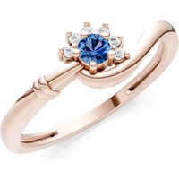 London Blue Topaz and Diamond Floral Cluster Prong Ring in 9ct Rose Gold
