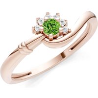 Peridot and Diamond Floral Cluster Prong Ring in 9ct Rose Gold