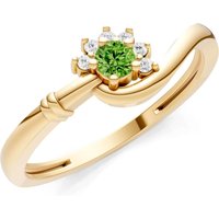 Peridot and Diamond Floral Cluster Prong Ring in 18ct Gold