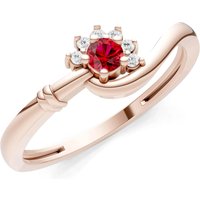 Ruby and Diamond Floral Cluster Prong Ring in 9ct Rose Gold