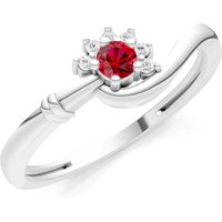 Ruby and Diamond Floral Cluster Prong Ring in 9ct White Gold