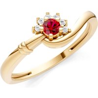 Ruby and Diamond Floral Cluster Prong Ring in 18ct Gold