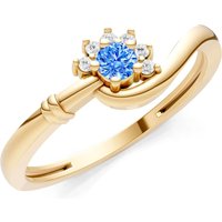 Swiss Blue Topaz and Diamond Floral Cluster Prong Ring in 9ct Gold