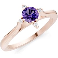 Amethyst and Diamond Classic Four-Prong Solitaire Ring in 9ct Rose Gold