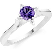 Amethyst and Diamond Classic Four-Prong Solitaire Ring in 9ct White Gold
