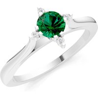 Emerald and Diamond Classic Four-Prong Solitaire Ring in 18ct White Gold