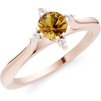 Citrine and Diamond Classic Four-Prong Solitaire Ring in 9ct Rose Gold