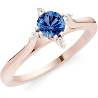 London Blue Topaz and Diamond Classic Four-Prong Solitaire Ring in 9ct Rose Gold