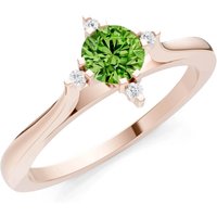 Peridot and Diamond Classic Four-Prong Solitaire Ring in 9ct Rose Gold