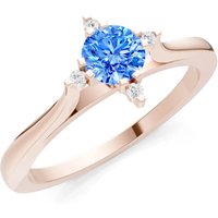 Swiss Blue Topaz and Diamond Classic Four-Prong Solitaire Ring in 9ct Rose Gold