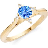 Swiss Blue Topaz and Diamond Classic Four-Prong Solitaire Ring in 9ct Gold