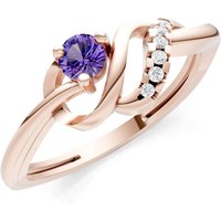 Amethyst and Diamond Twist Accent Solitaire Ring in 9ct Rose Gold