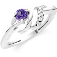 Amethyst and Diamond Twist Accent Solitaire Ring in 9ct White Gold