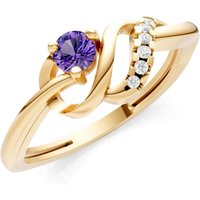 Amethyst and Diamond Twist Accent Solitaire Ring in 9ct Gold