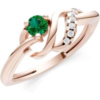 Emerald and Diamond Twist Accent Solitaire Ring in 9ct Rose Gold