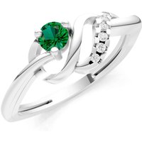 Emerald and Diamond Twist Accent Solitaire Ring in 18ct White Gold