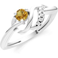 Citrine and Diamond Twist Accent Solitaire Ring in 18ct White Gold