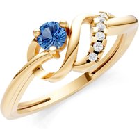 London Blue Topaz and Diamond Twist Accent Solitaire Ring in 9ct Gold