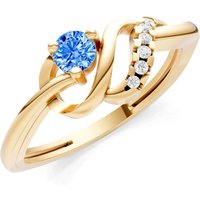 Swiss Blue Topaz and Diamond Twist Accent Solitaire Ring in 18ct Gold