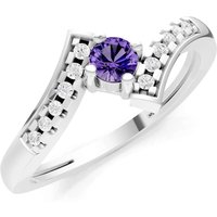 Amethyst and Diamond Bypass Accent Tiny Solitaire Ring in 9ct White Gold