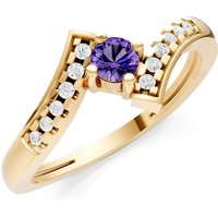 Amethyst and Diamond Bypass Accent Tiny Solitaire Ring in 9ct Gold