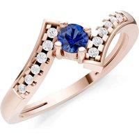 Sapphire and Diamond Bypass Accent Tiny Solitaire Ring in 9ct Rose Gold