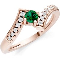 Emerald and Diamond Bypass Accent Tiny Solitaire Ring in 9ct Rose Gold