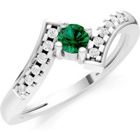 Emerald and Diamond Bypass Accent Tiny Solitaire Ring in 9ct White Gold