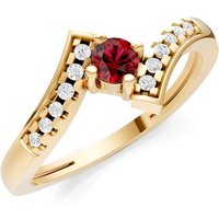 Garnet and Diamond Bypass Accent Tiny Solitaire Ring in 9ct Gold