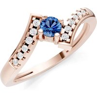 London Blue Topaz and Diamond Bypass Accent Tiny Solitaire Ring in 9ct Rose Gold