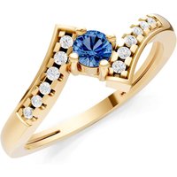 London Blue Topaz and Diamond Bypass Accent Tiny Solitaire Ring in 18ct Gold