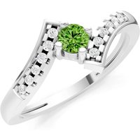 Peridot and Diamond Bypass Accent Tiny Solitaire Ring in 18ct White Gold