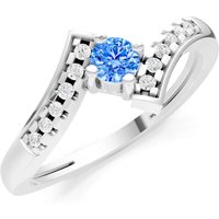 Swiss Blue Topaz and Diamond Bypass Accent Tiny Solitaire Ring in 9ct White Gold