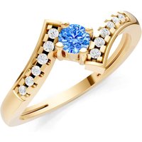 Swiss Blue Topaz and Diamond Bypass Accent Tiny Solitaire Ring in 9ct Gold