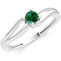 Emerald Split Shank Tiny Solitaire Ring in 9ct White Gold