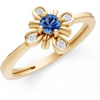London Blue Topaz and Diamond Floral Cluster Nova Bloom Ring in 9ct Gold