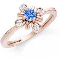 Swiss Blue Topaz and Diamond Floral Cluster Nova Bloom Ring in 9ct Rose Gold