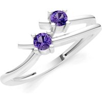 Amethyst Two Stone Crossover Prong Ring in 18ct White Gold