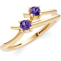 Amethyst Two Stone Crossover Prong Ring in 18ct Gold