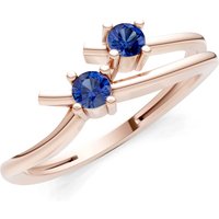 Sapphire Two Stone Crossover Prong Ring in 9ct Rose Gold