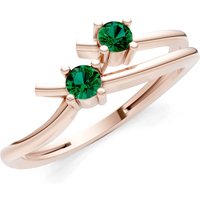 Emerald Two Stone Crossover Prong Ring in 9ct Rose Gold