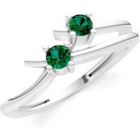Emerald Two Stone Crossover Prong Ring in 18ct White Gold